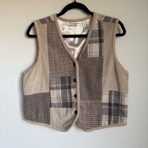 Vintage 90s Chrysantheme Patchwork Wool Blend Vest